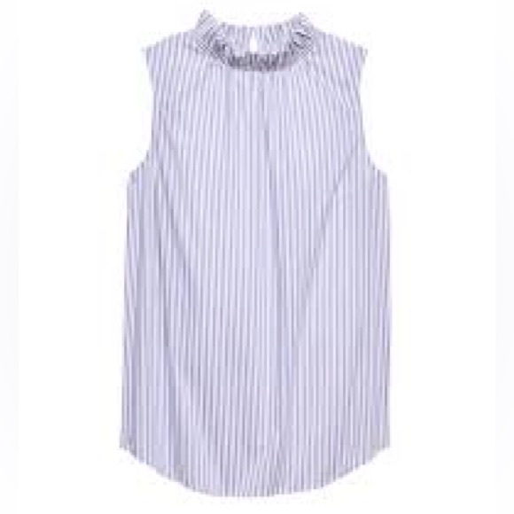 Banana Republic White & Lavender Blue Stripe Ruffle Neck Poplin Top Size Small - Picture 2 of 12